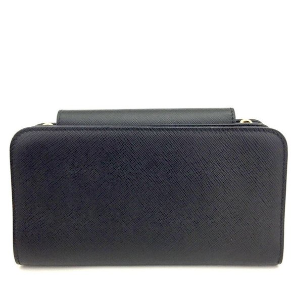 100% Authentic PRADA Saffiano Logo Black Leather Wallet On Chain Shoulder Bag - Picture 2 of 9